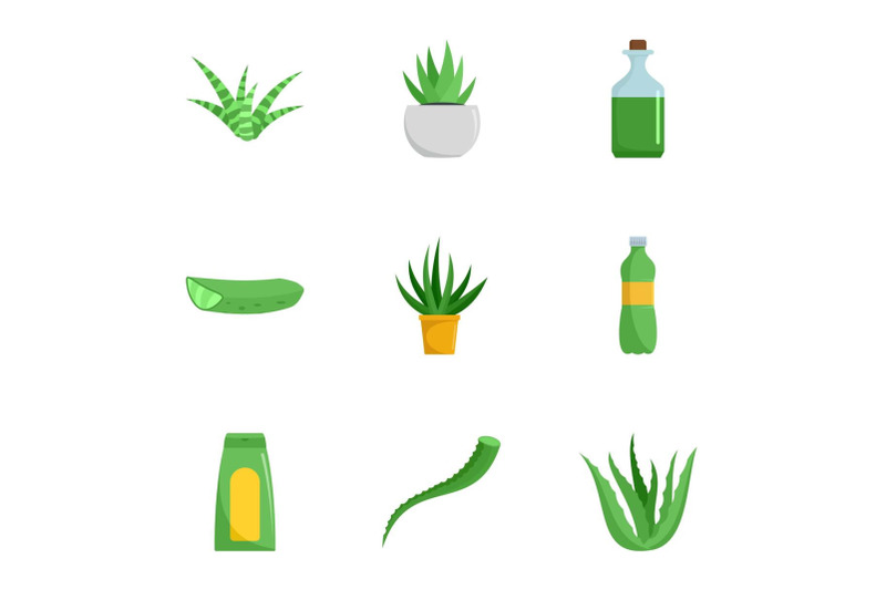 aloe-medicine-icon-set-flat-style