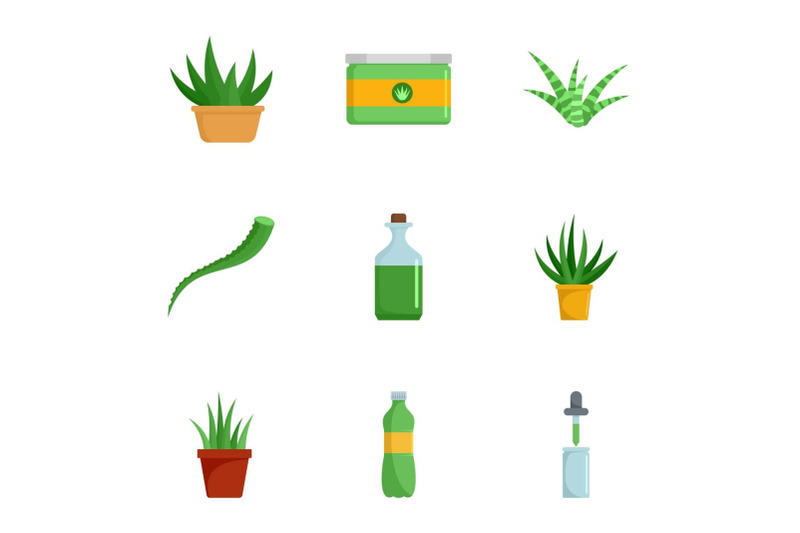 aloe-vera-cure-icon-set-flat-style