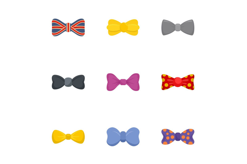 fashion-bow-tie-icon-set-flat-style