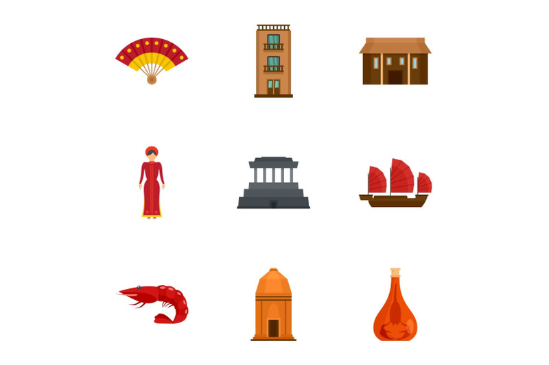 vietnam-tradition-icon-set-flat-style