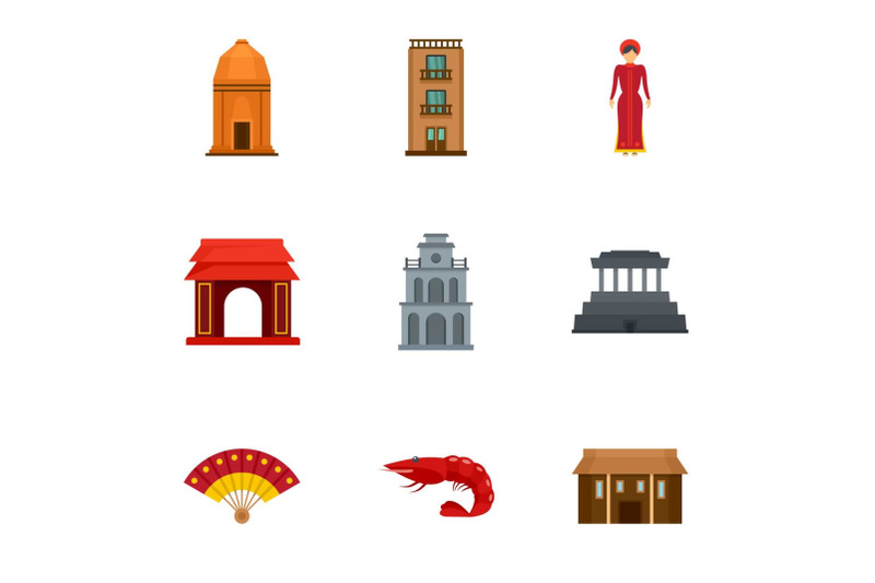 vietnam-building-icon-set-flat-style