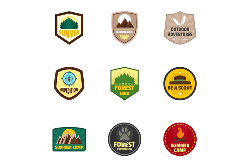 camp-logo-emblem-set-flat-style