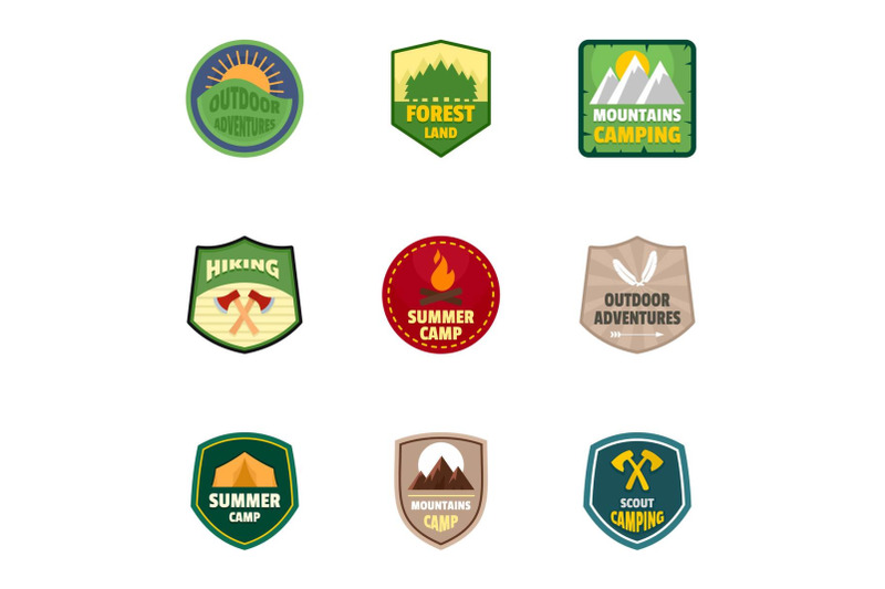 summer-camp-logo-emblem-set-flat-style