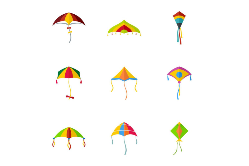 cute-fly-kite-icon-set-flat-style