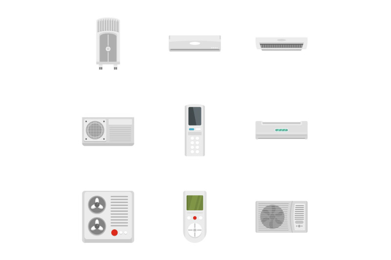 air-conditioner-system-icon-set-flat-style