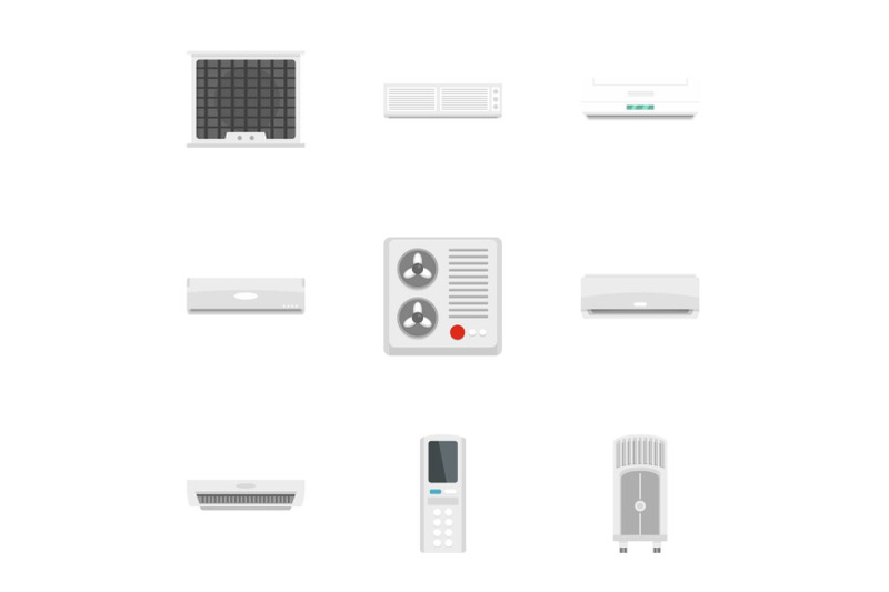 conditioner-equipment-icon-set-flat-style