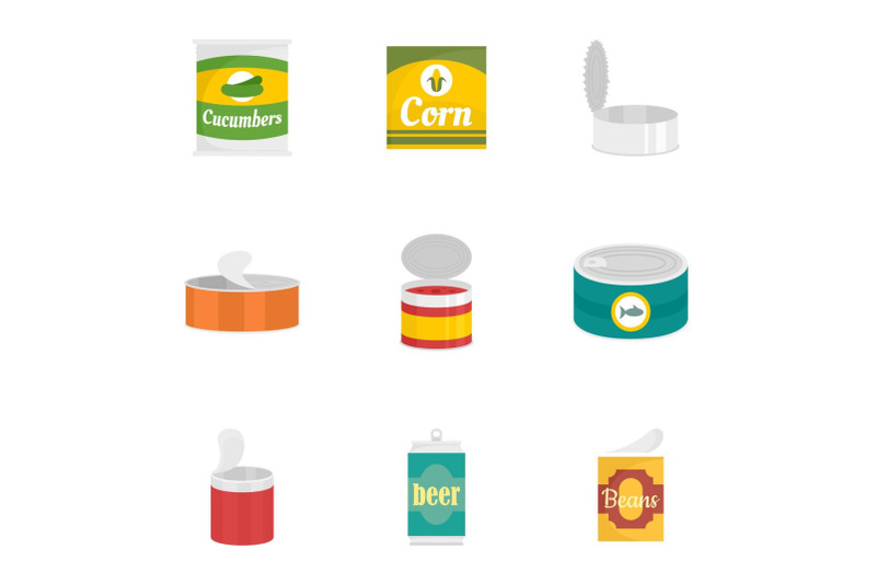 conserve-food-icon-set-flat-style