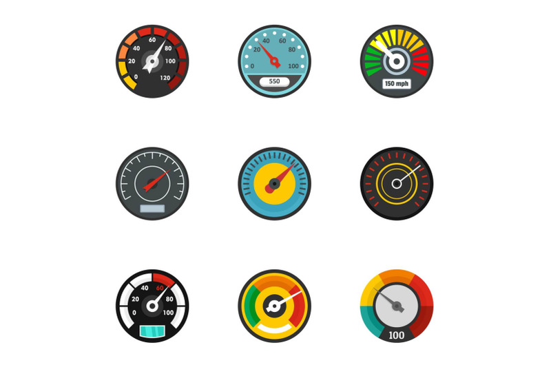 car-speedometer-icon-set-flat-style