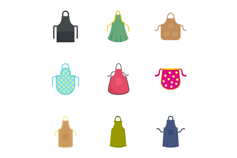 kitchen-apron-icon-set-flat-style