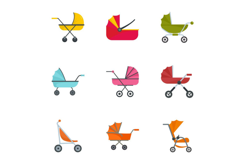 baby-pram-icon-set-flat-style