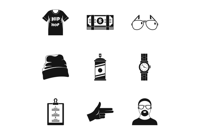 urban-rap-icon-set-simple-style