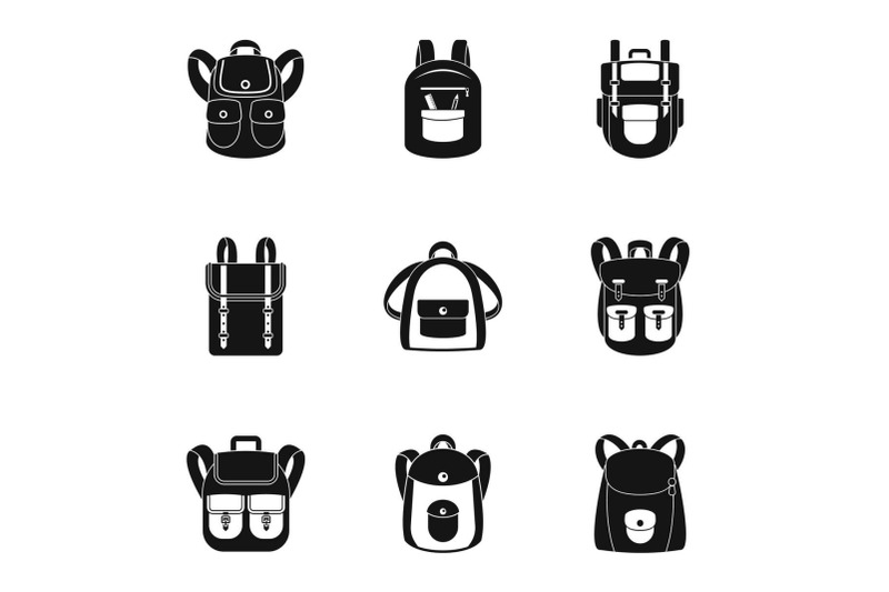 camp-backpack-icon-set-simple-style