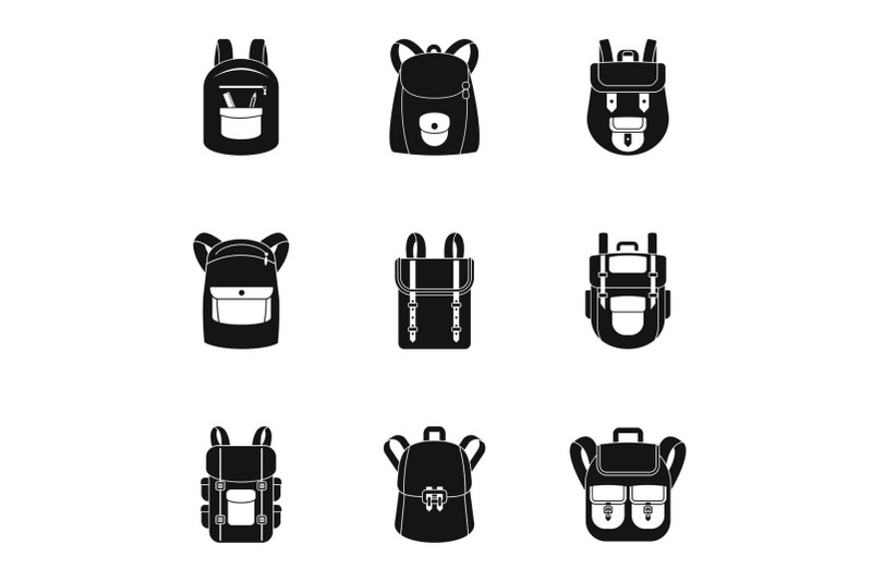 mountain-backpack-icon-set-simple-style