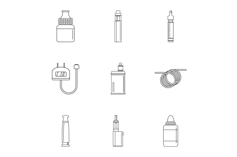 electronic-cigar-device-icon-set-outline-style