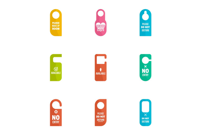 motel-door-tag-icon-set-flat-style