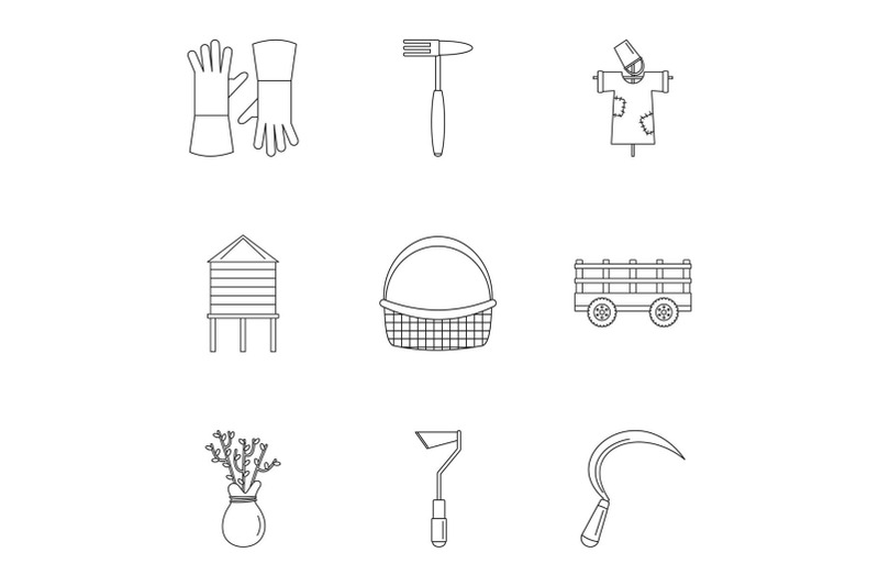 garden-icon-set-outline-style