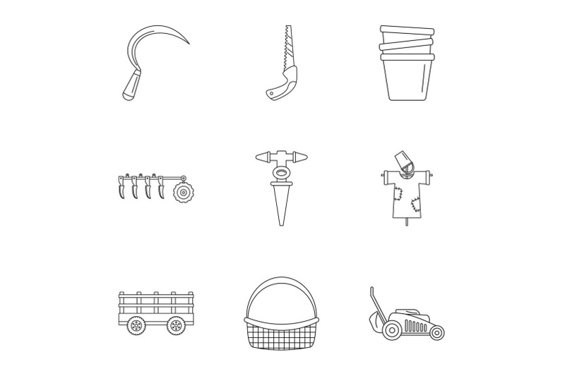 farm-tool-icon-set-outline-style