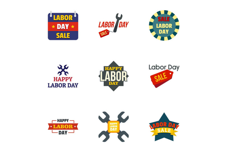 american-labor-day-logo-set-flat-style