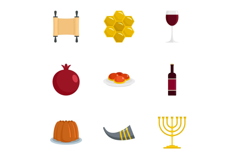 happy-rosh-hashanah-icon-set-flat-style