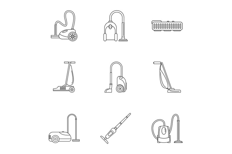 house-vacuum-cleaner-icon-set-outline-style