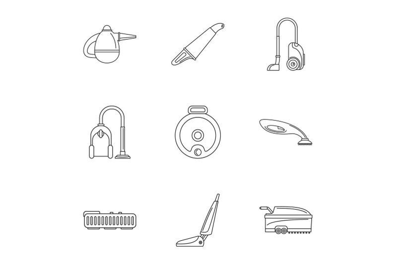 carpet-sweeper-icon-set-outline-style