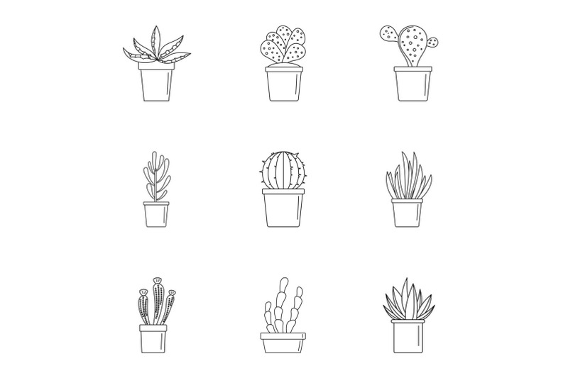 succulent-cactus-icon-set-outline-style