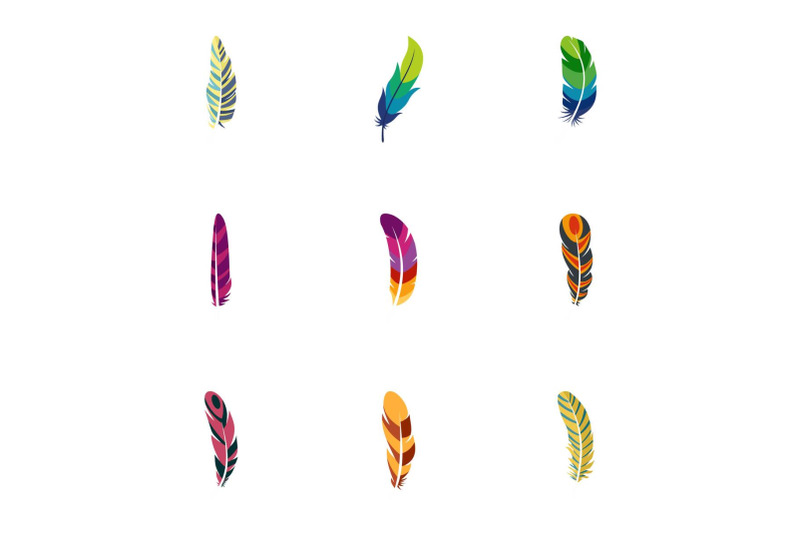 peacock-feather-icon-set-flat-style
