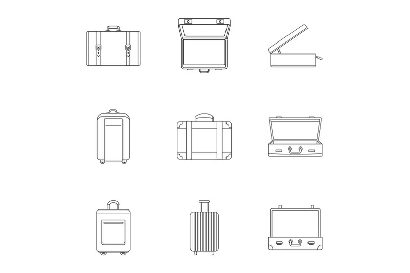 travel-luggage-icon-set-outline-style