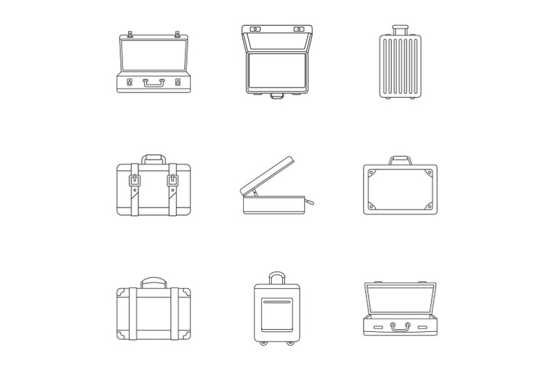 travel-briefcase-icon-set-outline-style
