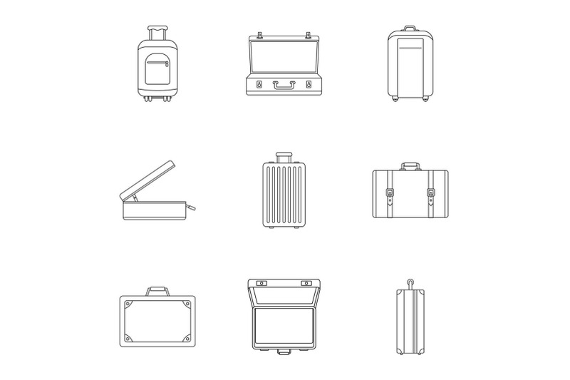 travel-suitcase-icon-set-outline-style