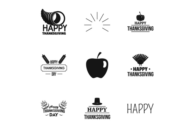 happy-thanksgiving-logo-set-simple-style