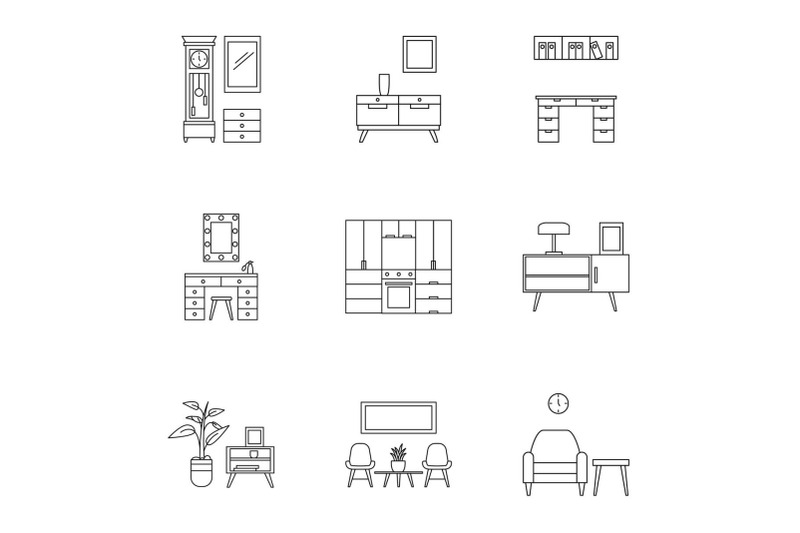 modern-home-furniture-icon-set-outline-style