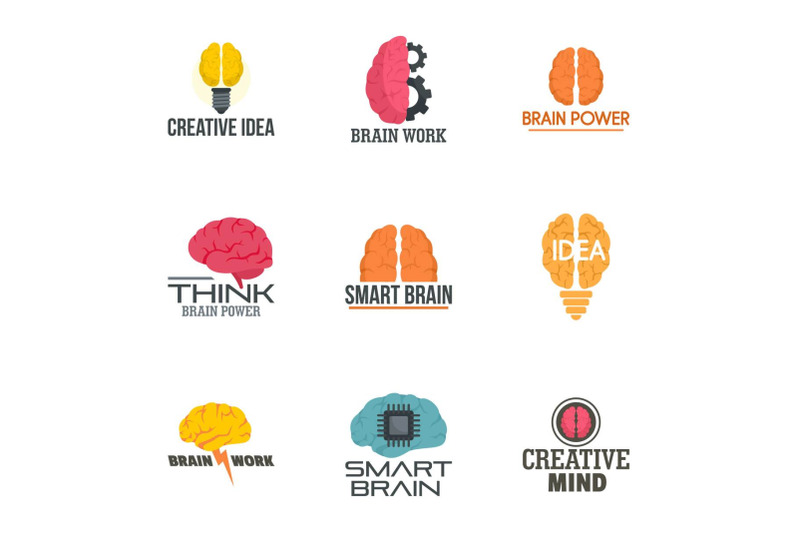 brain-idea-logo-set-flat-style