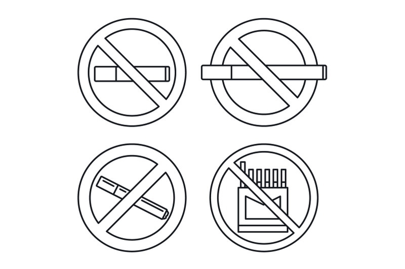 public-no-smoking-icon-set-outline-style