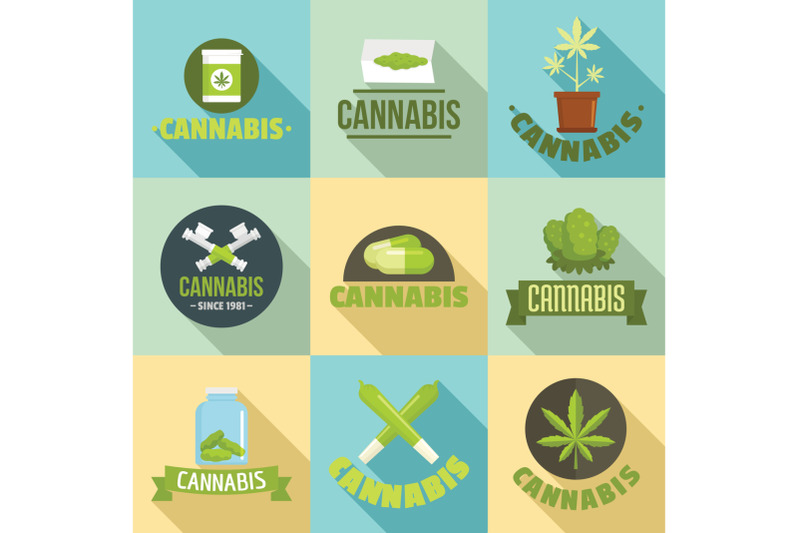 cannabis-plant-logo-set-flat-style