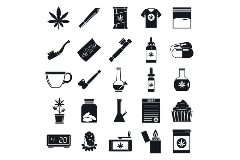 medical-cannabis-icon-set-simple-style