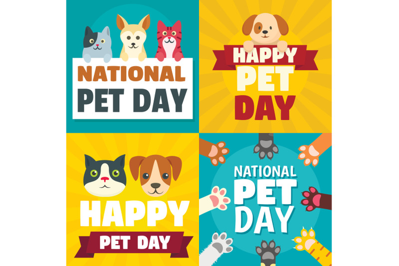 day-pet-banner-set-flat-style
