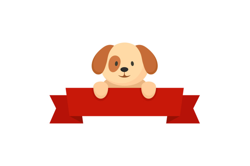 dog-on-red-banner-icon-flat-style