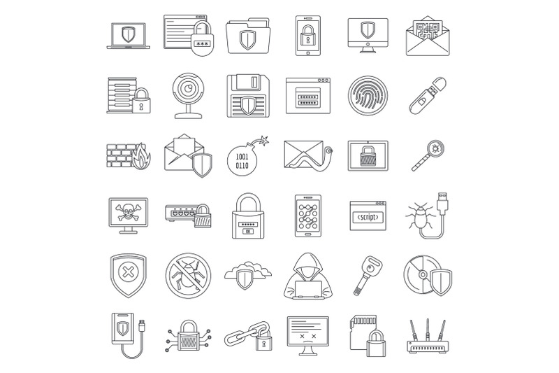 internet-security-icon-set-outline-style