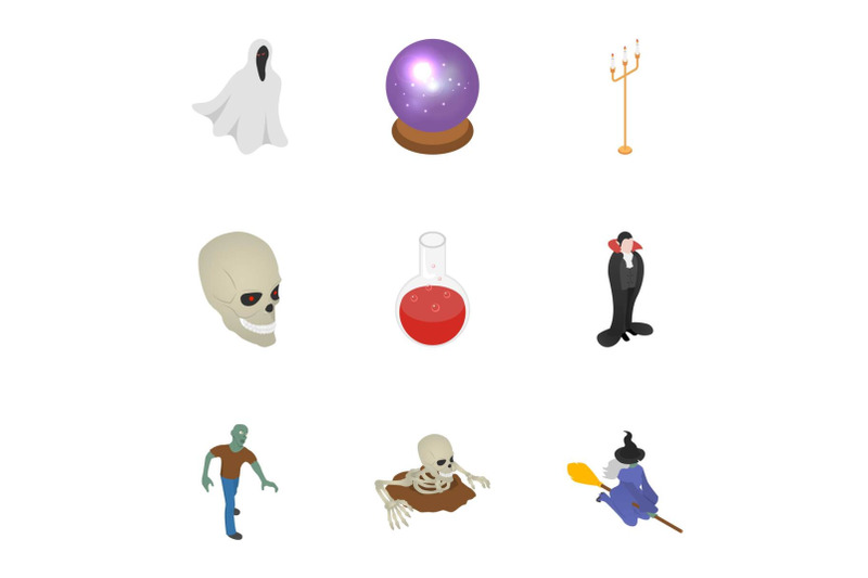 halloween-party-icon-set-isometric-style