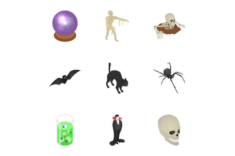 scary-halloween-icon-set-isometric-style