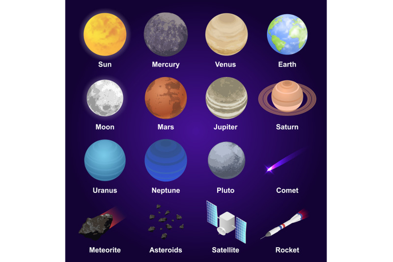 planets-icon-set-isometric-style