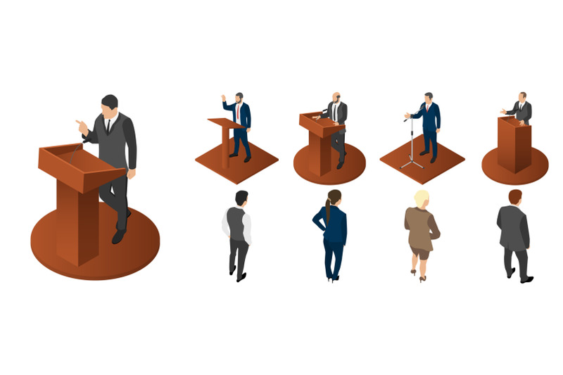 political-meeting-icon-set-isometric-style