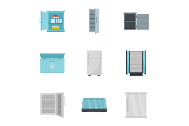 market-fridge-icon-set-flat-style