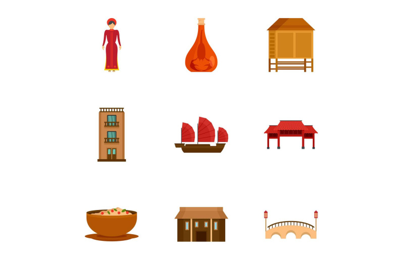 vietnam-attraction-icon-set-flat-style