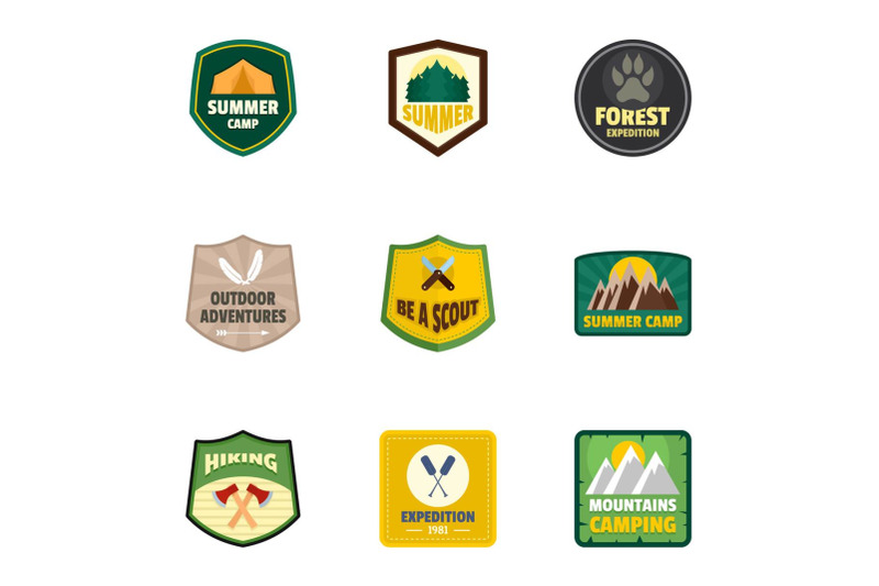 forest-camp-logo-emblem-set-flat-style