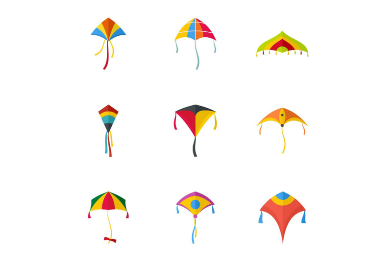 kid-kite-icon-set-flat-style