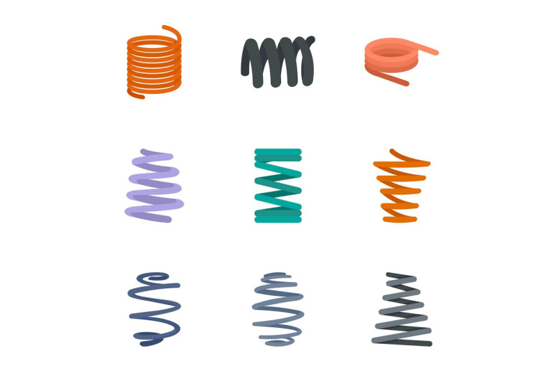 coil-cable-icon-set-flat-style