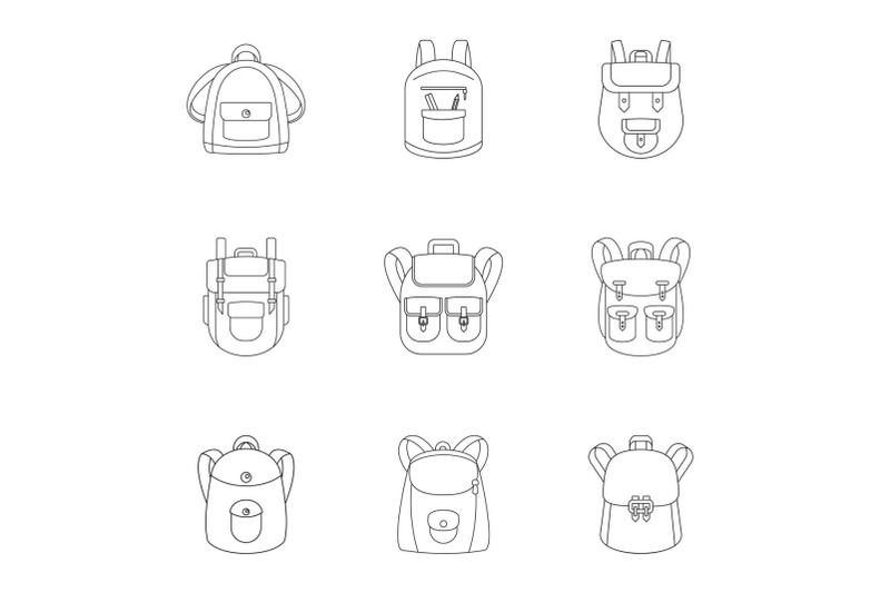 preschool-backpack-icon-set-outline-style
