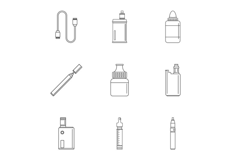 smoke-vaping-icon-set-outline-style